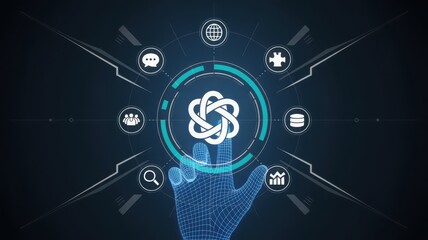 AI technology concept digital interface with hand futuristic illustration for pre