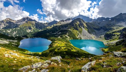 Mountain landscape with two alpine lakes
