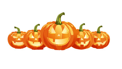 Cartoon Halloween Pumpkins with Grinning Faces for Spooky Season