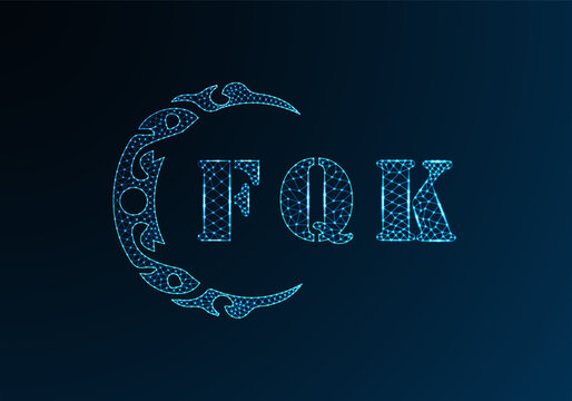 Low poly letter logo FQK design. FQK letter logo low poly vector design on blue color gradient background. FQK logo low poly design