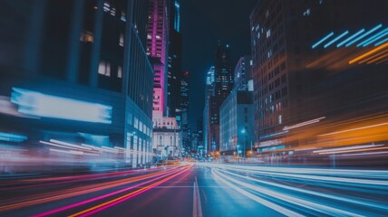 Obraz premium Cityscape, night, blurred motion, light trails, urban