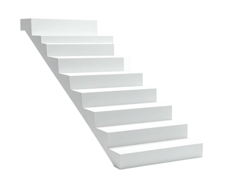 Simple, white staircase floating against a stark black background