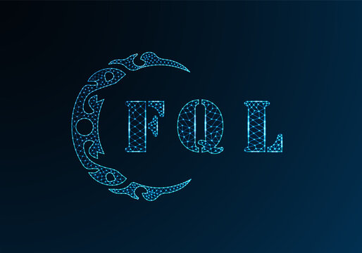 Low poly letter logo FQL design. FQL letter logo low poly vector design on blue color gradient background. FQL logo low poly design