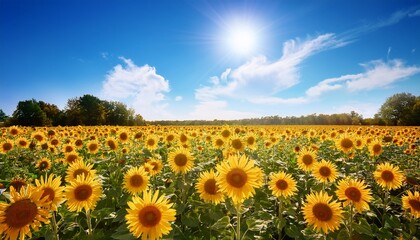 A Stunning Field Of Sunflowers Stands Tall Under A Bright Blue Sky Capturing The Essence Of Warmth Growth And Positivity In A Vibrant Natural Environment During Daylight