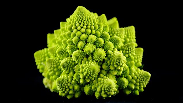 Vibrant green romanesco broccoli with fractal patterns