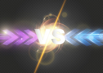 vs glowing battle background with light arrows in orange and blue colors for competition or game design.