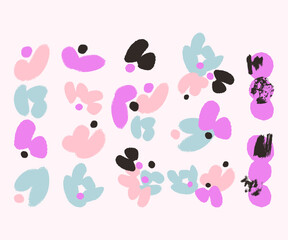 Set of different abstract flowers. Vector illustration, print, design elements