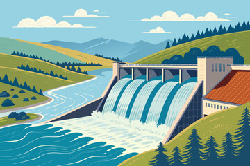 Depicting Hydropower Dam With Water Flow Bold Energ Dynamic Premium Digital Asset