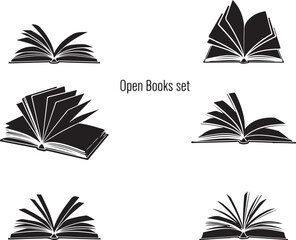 Book Silhouette Art , Open Books Graphic Design Set