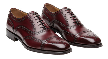 Pair of burgundy leather Oxford shoes isolated, classic men s footwear for formal occasions and professional attire