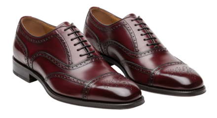Pair of burgundy leather Oxford shoes isolated, classic men s footwear for formal occasions and professional attire