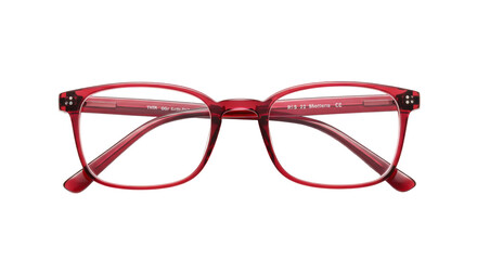Red square eyeglasses isolated on transparent background, stylish eyewear for vision correction and...