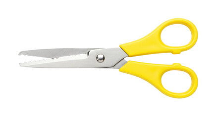 Safety scissors with yellow handles isolated on transparent background, crafting tool for kids and paper projects