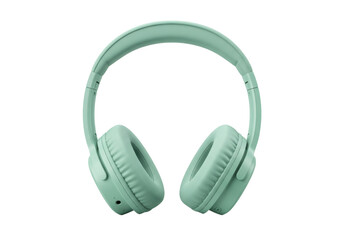 Mint green wireless headphones isolated on white, modern audio equipment for music listening and communication