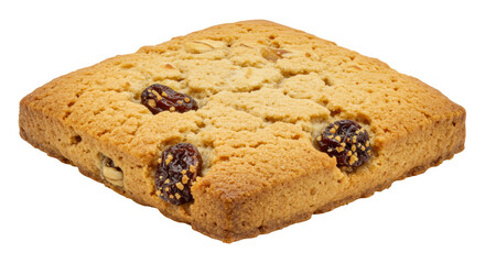 Square raisin cookie isolated on transparent background, delicious homemade biscuit with dried fruit for snack or dessert