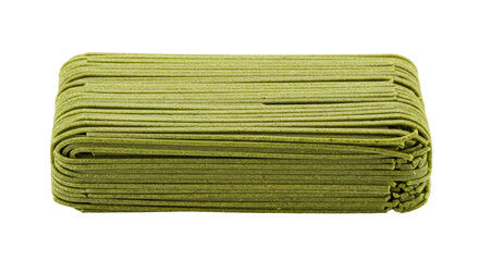 Green spinach fettuccine pasta isolated on transparent background, uncooked Italian noodles for healthy eating and vegetarian recipes