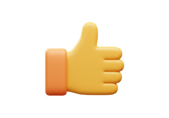 Yellow thumbs up emoji isolated PNG, 3D rendering hand gesture for social media feedback and...