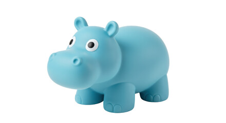 Light blue hippo toy isolated on transparent background, cute plastic animal figure for kids room decor and playtime fun