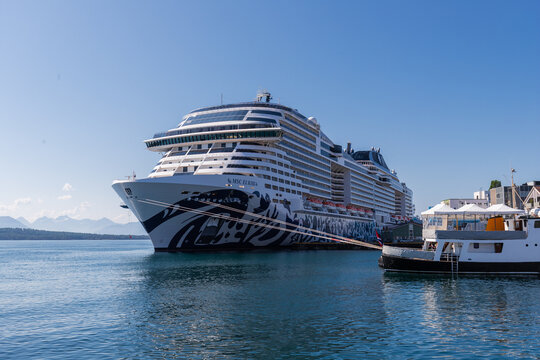 Molde, Norway 07-23-2025 The MSC Euribia cruise ship docked in the Norwegian city of Molde. The ship is named after the ancient Greek sea goddess and carries over 6300 guests and crew since 2023