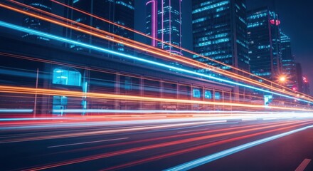 City street at night with light trails long exposure urban landscape