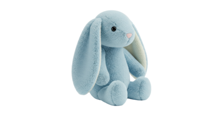 Light blue bunny plush toy isolated, soft stuffed animal for kids on a transparent background PNG