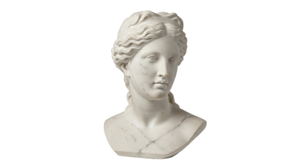 Marble bust of Aphrodite isolated on transparent background, ancient Greek sculpture of goddess of love and beauty