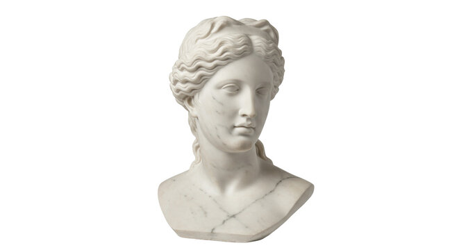 Marble bust of Aphrodite isolated on transparent background, ancient Greek sculpture of goddess of love and beauty