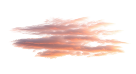 Pink and orange cloud formation isolated PNG on transparent background, soft pastel sky element for design and compositing