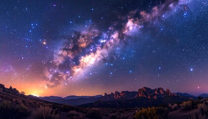 Fototapeta premium Panoramic night sky over mountains