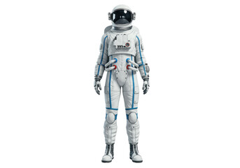 Astronaut in spacesuit standing isolated PNG, full body shot of cosmonaut for space exploration and science fiction concepts
