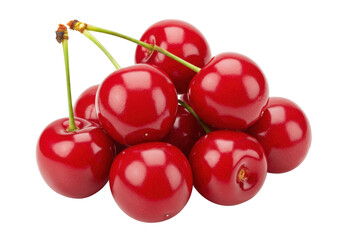 Pile of fresh red cherries isolated on transparent background, sweet summer fruit for healthy eating and dessert use