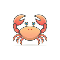 Fototapeta premium A cartoon illustration of a smiling crab with large claws raised, isolated on a white background.
