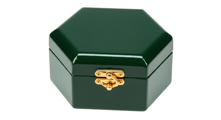 Elegant hexagonal green jewelry box with golden clasp isolated, vintage container for precious gifts and keepsakes