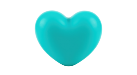 Turquoise heart isolated on transparent background, love symbol in PNG format for graphic design and Valentine s Day