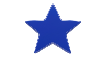 Shiny blue star isolated on transparent background, glossy five-pointed star shape for graphic design and decoration PNG