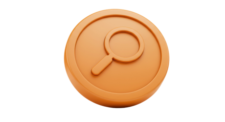 Orange magnifying glass icon isolated PNG, search symbol for user interface and web design, on transparent background