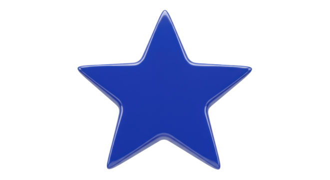 Shiny blue star isolated on transparent background, glossy five-pointed star shape for graphic design and decoration PNG