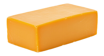 Block of cheddar cheese isolated on transparent background, dairy product for cooking and snacking