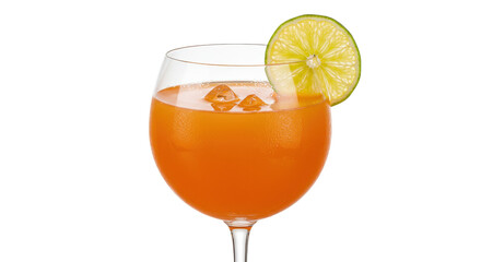 Refreshing orange cocktail with lime slice isolated on transparent background, summer drink for party and celebration