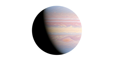 Jupiter planet isolated PNG, gas giant with colorful bands and swirling clouds on transparent background, astronomical object for science