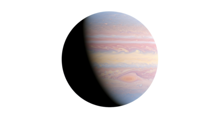 Jupiter planet isolated PNG, gas giant with colorful bands and swirling clouds on transparent background, astronomical object for science