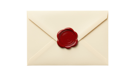 Sealed envelope isolated on white, vintage letter with red wax seal for confidential message or invitation PNG