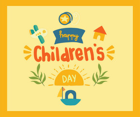 Cute Children’s Day Illustration with Toys and Friends sticker pack © anastia
