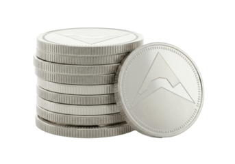 Stack of silver coins isolated on transparent background, cryptocurrency investment concept for digital finance and blockchain technology