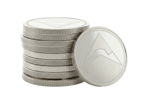 Stack of silver coins isolated on transparent background, cryptocurrency investment concept for digital finance and blockchain technology