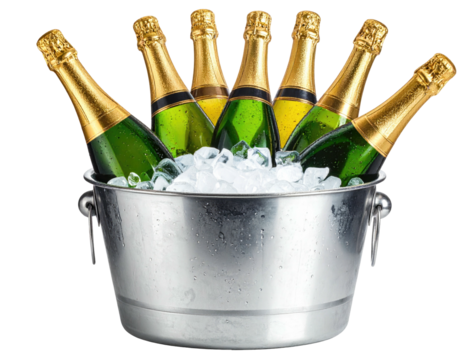 Sparkling wine bottles chill in a silver ice bucket, ready for celebration - Powered by Adobe
