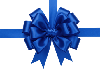 Isolated blue bow with ribbon on neutral background, a decorative festive knot element