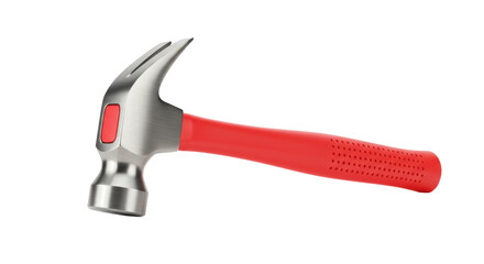 Claw hammer with red handle isolated on transparent background, carpentry tool for construction and home improvement