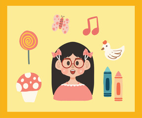 Cute Children’s Day Illustration with Toys and Friends sticker pack © anastia