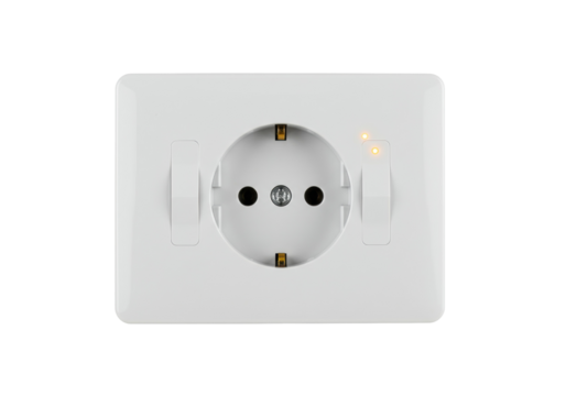 White EU electrical outlet isolated, power socket with switches for home appliances on no background PNG